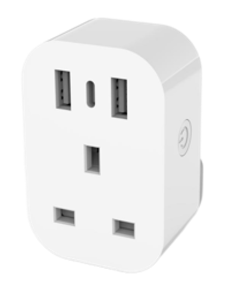 Tuya WiFi UK Adaptor Smart Socket, USB & Type-C Fast Charge, Power Metering, Independent App Control, Alexa Google, 3120W, White